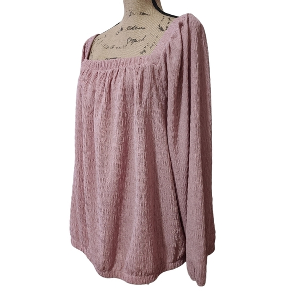 3/$25 IZ Byer Off-the-Shoulder Rose Square Neck Long Sleeve Blouse - 3X - Picture 2 of 8